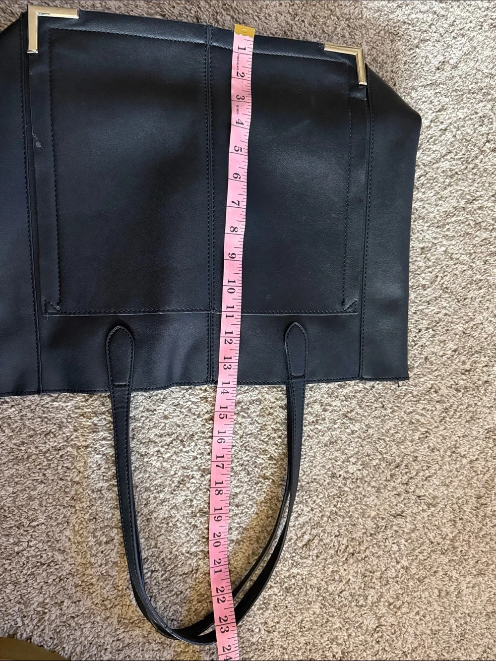 Steve Madden Black Leather Tote with Gold Corner Accents